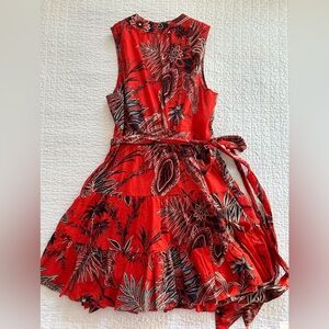 Banana Republic Stampa Print Red Tiered Floral Wrap Dress
